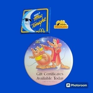 3/$30 MCDONALD'S 1980s Employee Badges Cinderella Mac Tonight Monopoly Pins